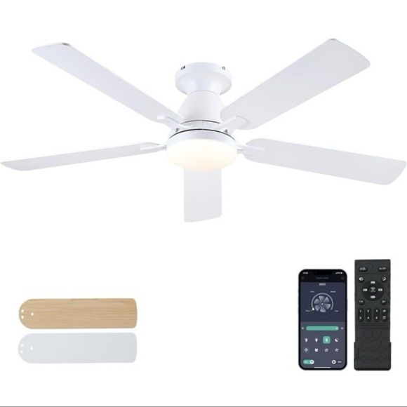 52" Low Profile Modern Ceiling Fans with Lights Indoor Ceiling Fan Flush Mount W - Picture 1 of 3